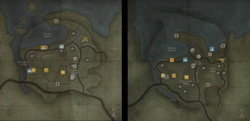 Camp Crystal Lake: 40% smaller variant (L) and original (R)